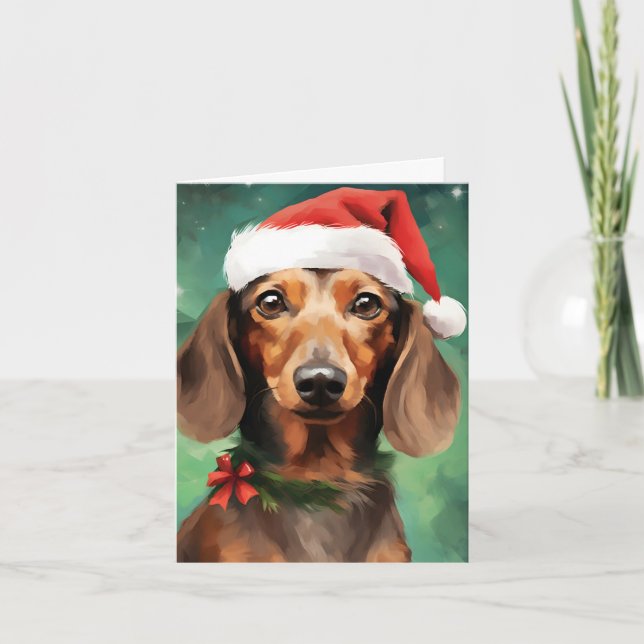 Dachshund Julpenselmålning av teckningar Kort (Framsida)