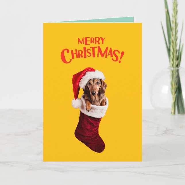 Dachshund julstrumpa helgkort (Framsida)