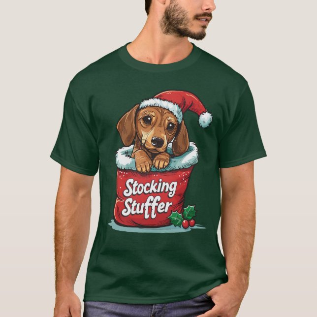 Dachshund Julstrumpa Juldesign T Shirt (Framsida)