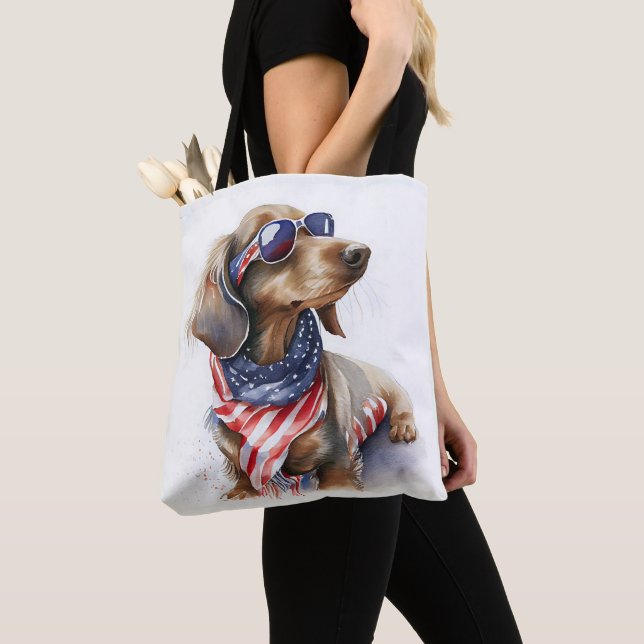 DACHSHUND JULY 4 TH TOTE BAG TYGKASSE (Närbild)