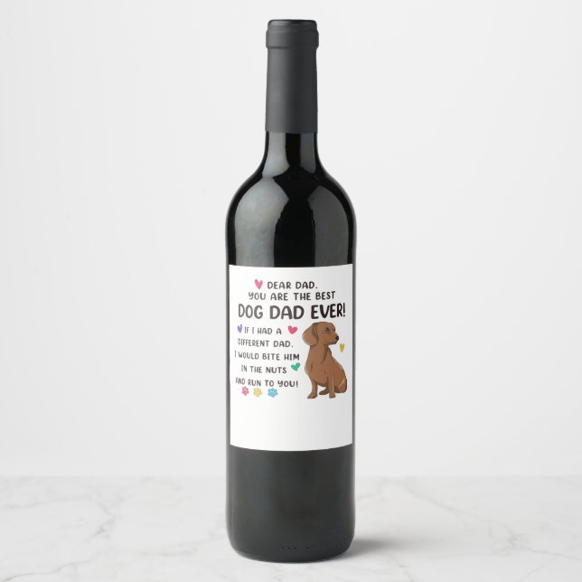 Dachshund Kära Pappa, du är bäst Vinflaska Etikett (Framsida)