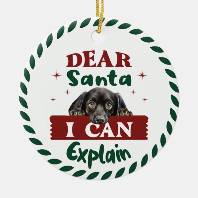 Dachshund: Kära Santa jag kan förklara Julgransprydnad Keramik (Framsidan)