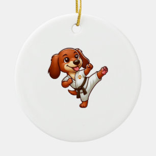 Dachshund karate martial Arts high kick Julgransprydnad Keramik