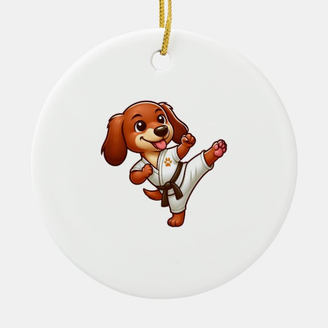 Dachshund karate martial Arts high kick Julgransprydnad Keramik (Framsidan)