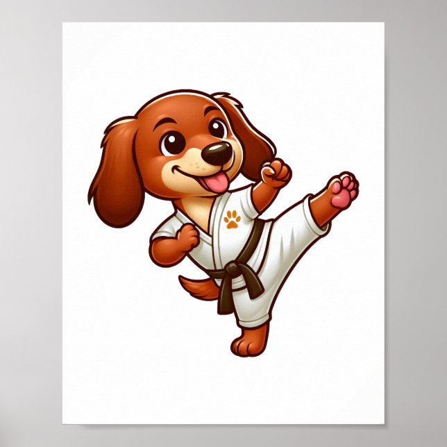 Dachshund karate martial Arts high kick Poster (Framsidan)