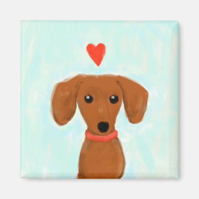 Dachshund Kärlek | Cute Wiener Hund med hjärta Magnet (Framsidan)