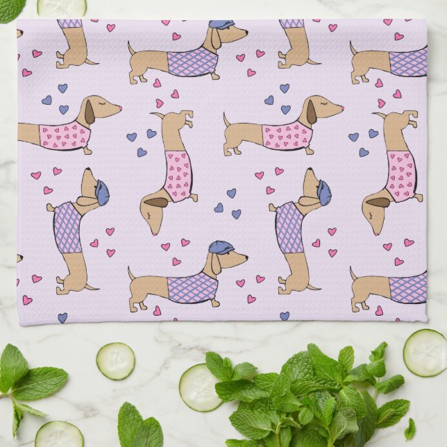 Dachshund Kärlek Kitchen Dish Towel Kökshandduk (Vikta)