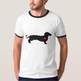 Dachshund Kärlek - manliga hund med röda hjärtan T-shirt
