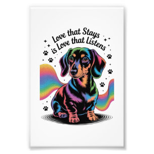Dachshund-kärlek som stannar är kärlek som lyssnar fototryck
