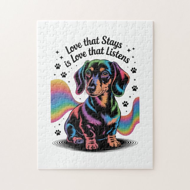 Dachshund Kärlek Som Stannar Är Kärlek Som Lyssnar Pussel (Vertikal)