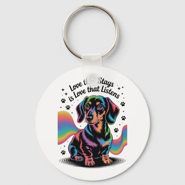 Dachshund Kärlek Som Varar Är Kärlek Som Lyssnar Nyckelring (Framsida)