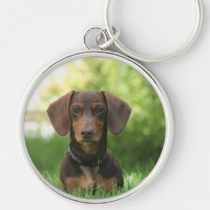 Dachshund Keychain Rund Silverfärgad Nyckelring