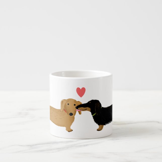 Dachshund Kiss med Heart Cute Wiener Hundar Kärlek Espressomugg (Framsidan)