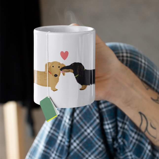 Dachshund Kiss med Heart Cute Wiener Hundar Kärlek Jumbo Mugg (Skapare uppladdad)