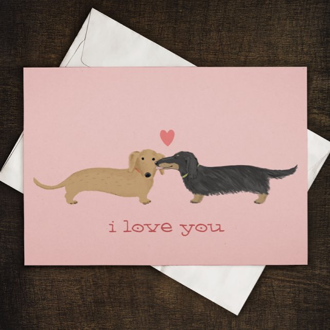 Dachshund Kiss Wiener Hundar Kärlek Valentine Card Helgkort (Skapare uppladdad)