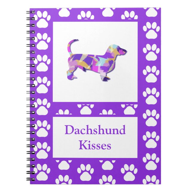Dachshund Kisses Hund Silhouette PurplePY&B Anteckningsbok (Framsidan)