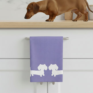 Dachshund Kitchen Dish Towel Periwinkle Lila Kökshandduk