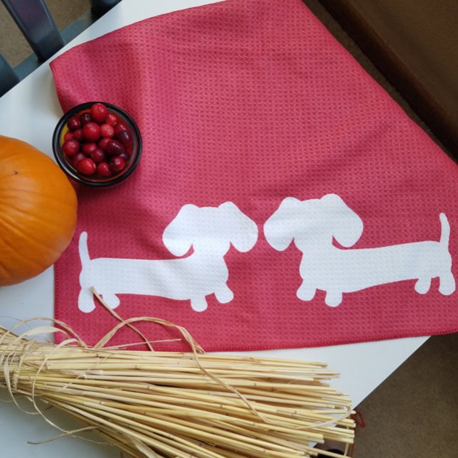 Dachshund Kitchen Dish Towel Waffle Kökshandduk (Wiener dog dish towel gift - useful and cute gift for a dachshund mom or a doxie dad)