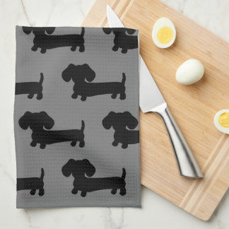 Dachshund Kitchen Kitchen Towel Black & Grått Kökshandduk