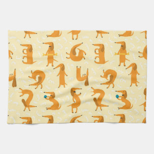 Dachshund Kitchen Towel Whimsical Doxie Print Kökshandduk