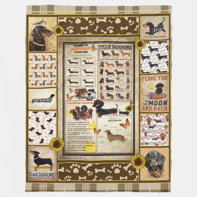 Dachshund Knowledge Blanket Gift Fleecefilt (Framsidan)