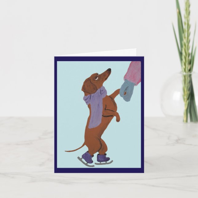 Dachshund konståkar med sin mamma inbjudan (Framsida)