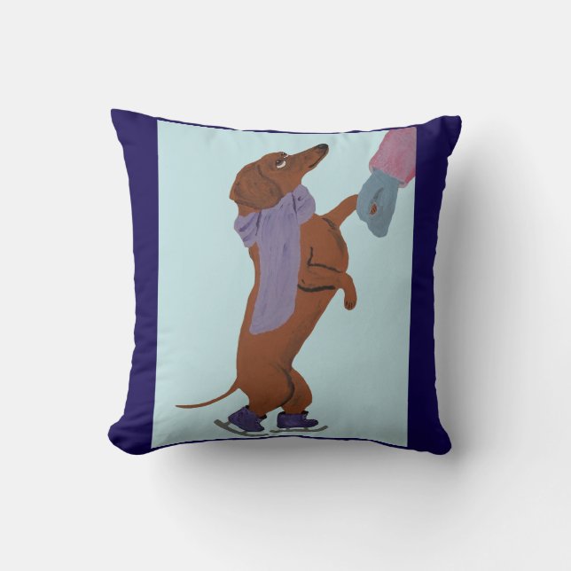 Dachshund konståkar med sin mamma kudde (Framsida)