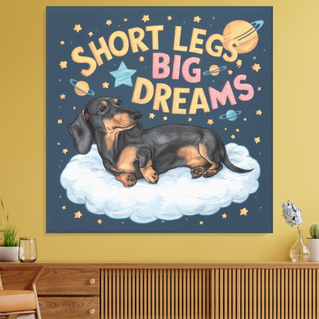 Dachshund Kort Ben Big Dreams Canvastryck (Insitu (Vardagsrum))