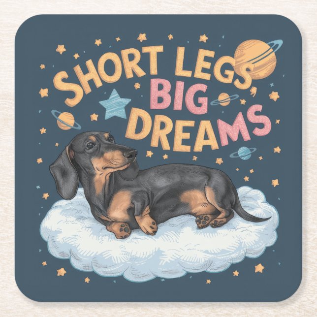 Dachshund Kort Ben Big Dreams Underlägg Papper Kvadrat (Framsidan)