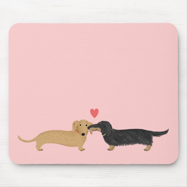 Dachshund Kyss med hjärta på rosa Musmatta (Framsidan)