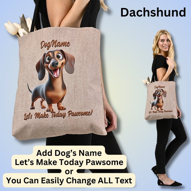 Dachshund - lägg till Hund Namn, Ändra text Tygkasse (Skapare uppladdad)