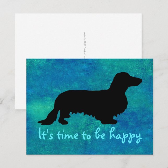 Dachshund Lång Hår - Siluett 1 Vykort (Fram/baksida)