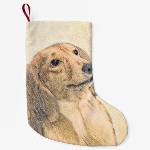Dachshund (långhårig) målning - Original konst av Liten Julstrumpa