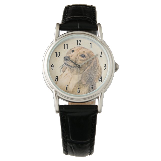 Dachshund (Långhårig) - Original Hund Art Armbandsur (Framsida)