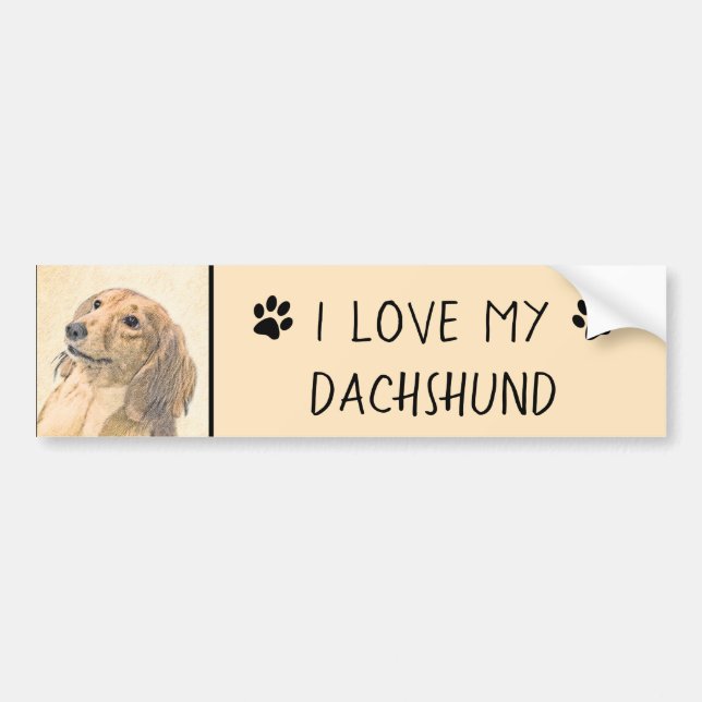 Dachshund (Långhårig) - Original Hund Art Bildekal (Framsidan)
