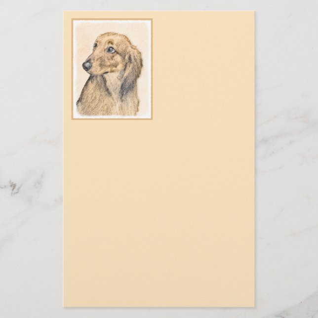 Dachshund (Långhårig) - Original Hund Art Brevpapper (Framsida)
