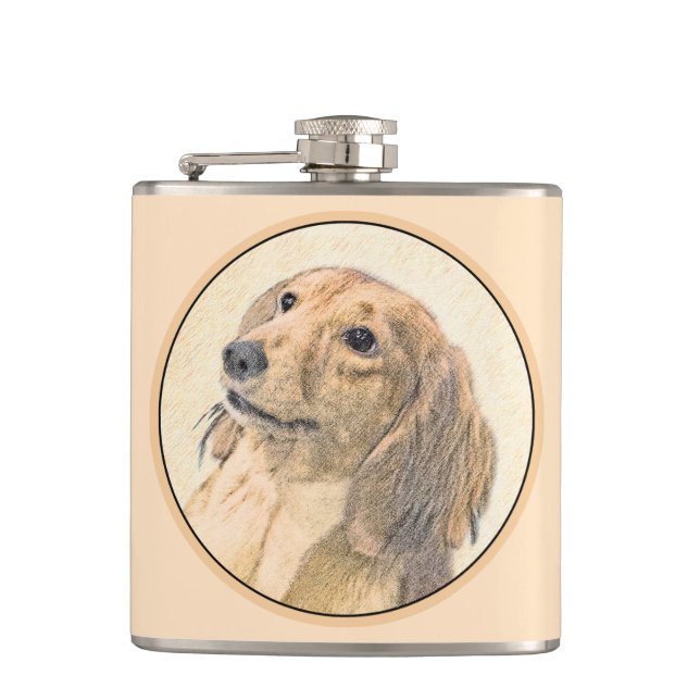 Dachshund (Långhårig) - Original Hund Art Fickplunta (Framsidan)
