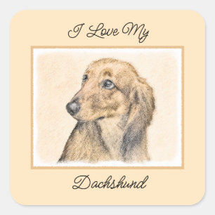 Dachshund (Långhårig) - Original Hund Art Fyrkantigt Klistermärke