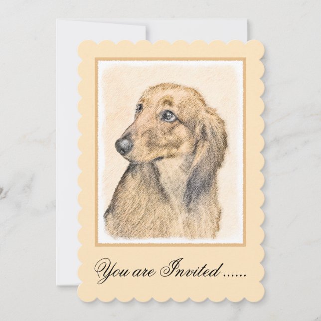 Dachshund (Långhårig) - Original Hund Art Inbjudningar (Framsida)