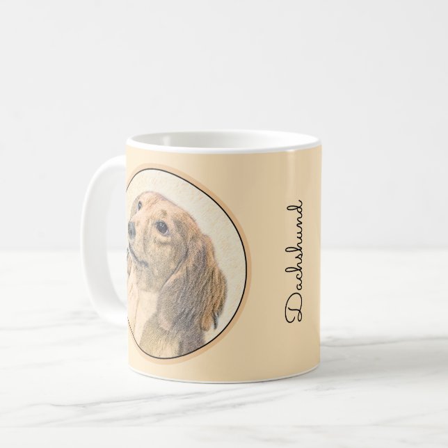 Dachshund (Långhårig) - Original Hund Art Kaffemugg (Framsida vänster)