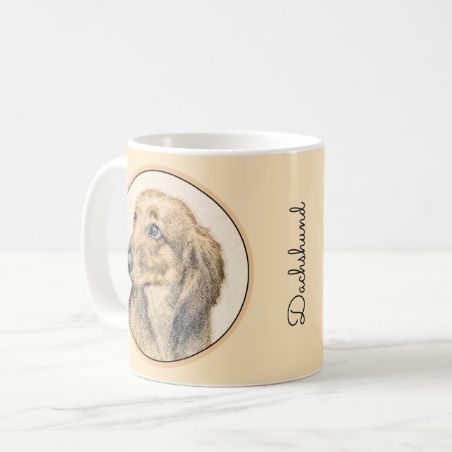 Dachshund (Långhårig) - Original Hund Art Kaffemugg (Framsida vänster)