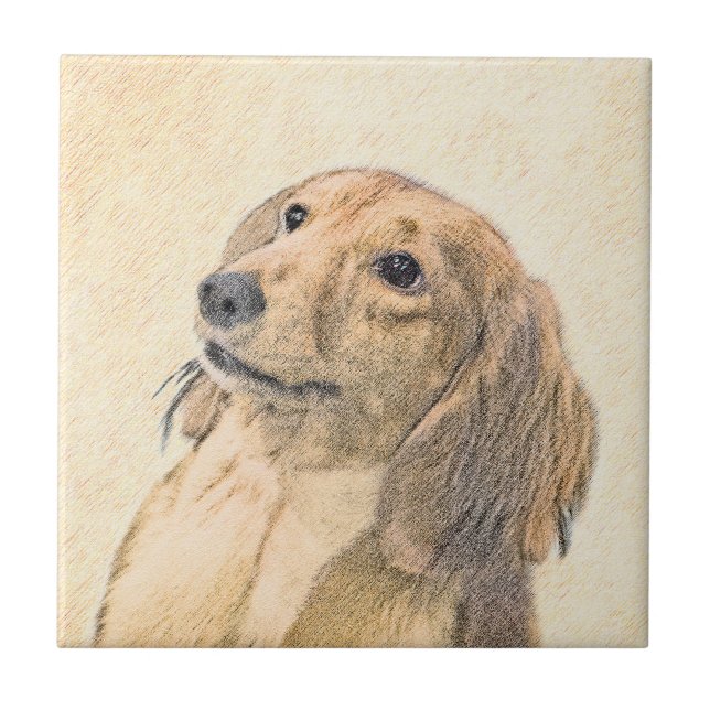 Dachshund (Långhårig) - Original Hund Art Kakelplatta (Framsidan)