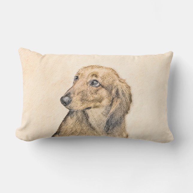 Dachshund (Långhårig) - Original Hund Art Lumbarkudde (Framsida)