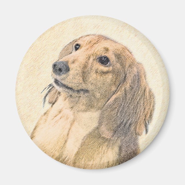 Dachshund (Långhårig) - Original Hund Art Magnet (Framsidan)