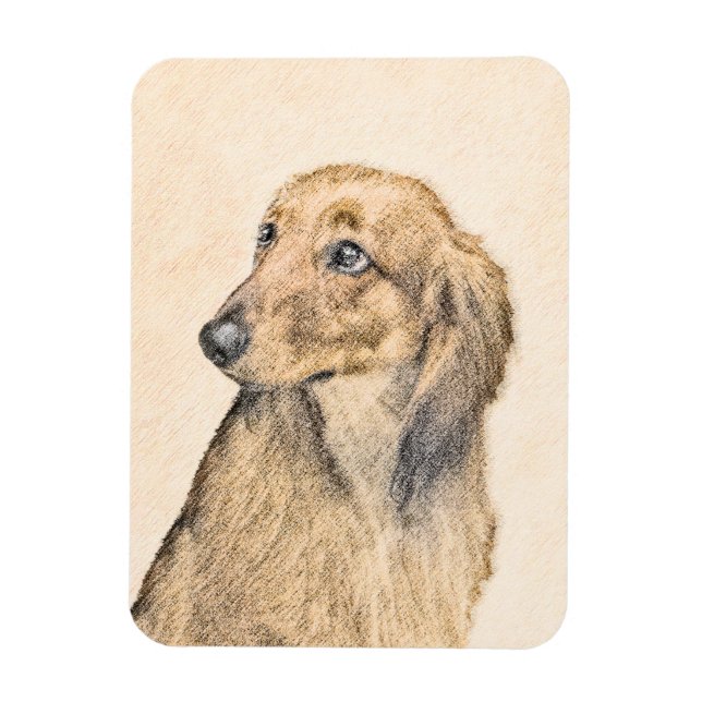 Dachshund (Långhårig) - Original Hund Art Magnet (Vertikal)
