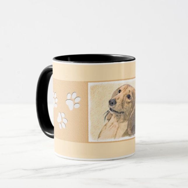 Dachshund (Långhårig) - Original Hund Art Mugg (Framsida vänster)