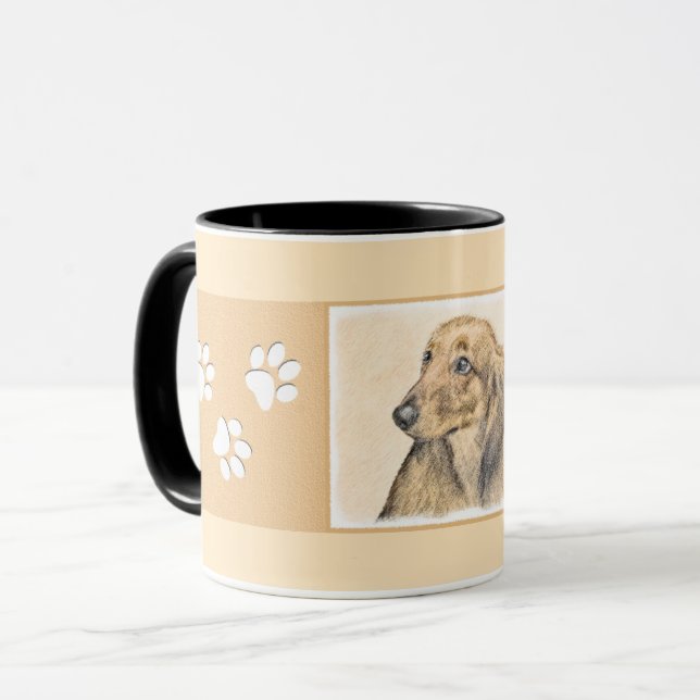 Dachshund (Långhårig) - Original Hund Art Mugg (Framsida vänster)