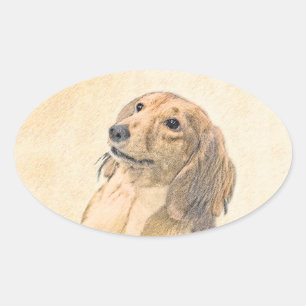Dachshund (Långhårig) - Original Hund Art Ovalt Klistermärke