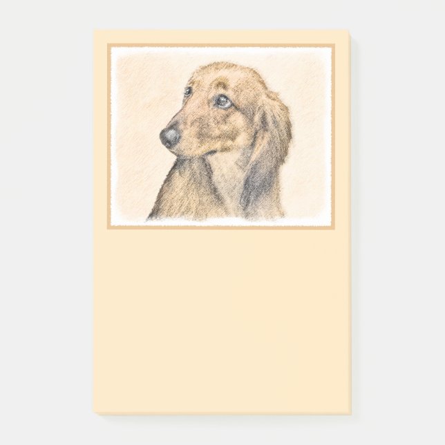Dachshund (Långhårig) - Original Hund Art Post-it Block (Framsida)
