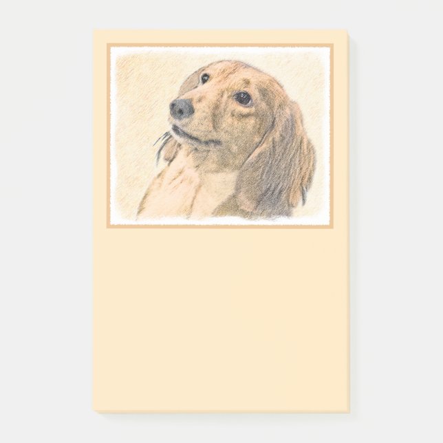 Dachshund (Långhårig) - Original Hund Art Post-it Block (Framsida)